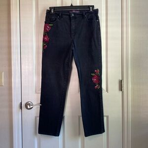 Gloria Vanderbilt Womens Black Wash Embroidered Amanda Style Jeans Size Size 14